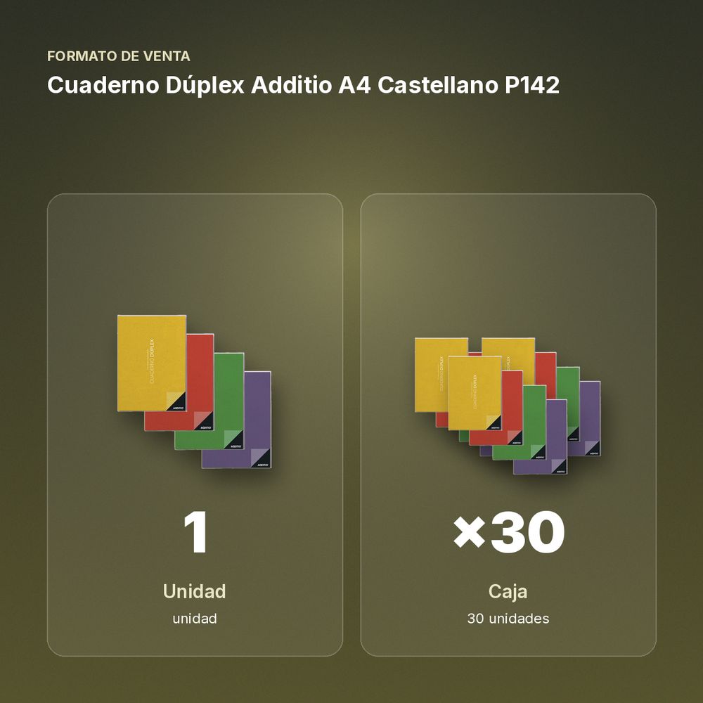 CUADERNO DÚPLEX ADDITIO A4 CASTELLANO P142 - formato de venta: caja de 30