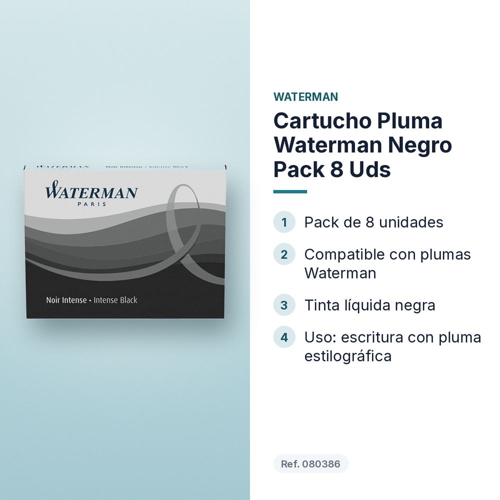 CARTUCHO PLUMA WATERMAN NEGRO PACK 8 UDS  - características principales