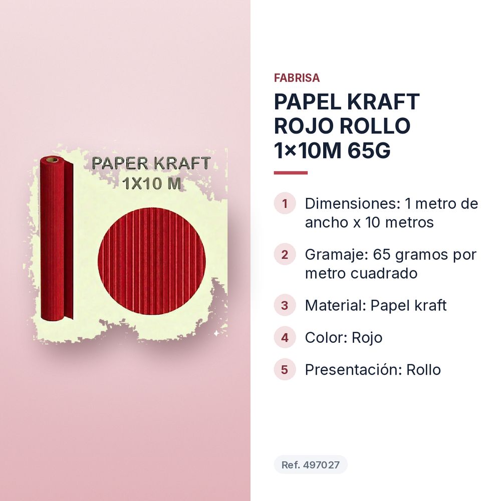 PAPEL KRAFT ROJO ROLLO 1x10M 65G - características principales