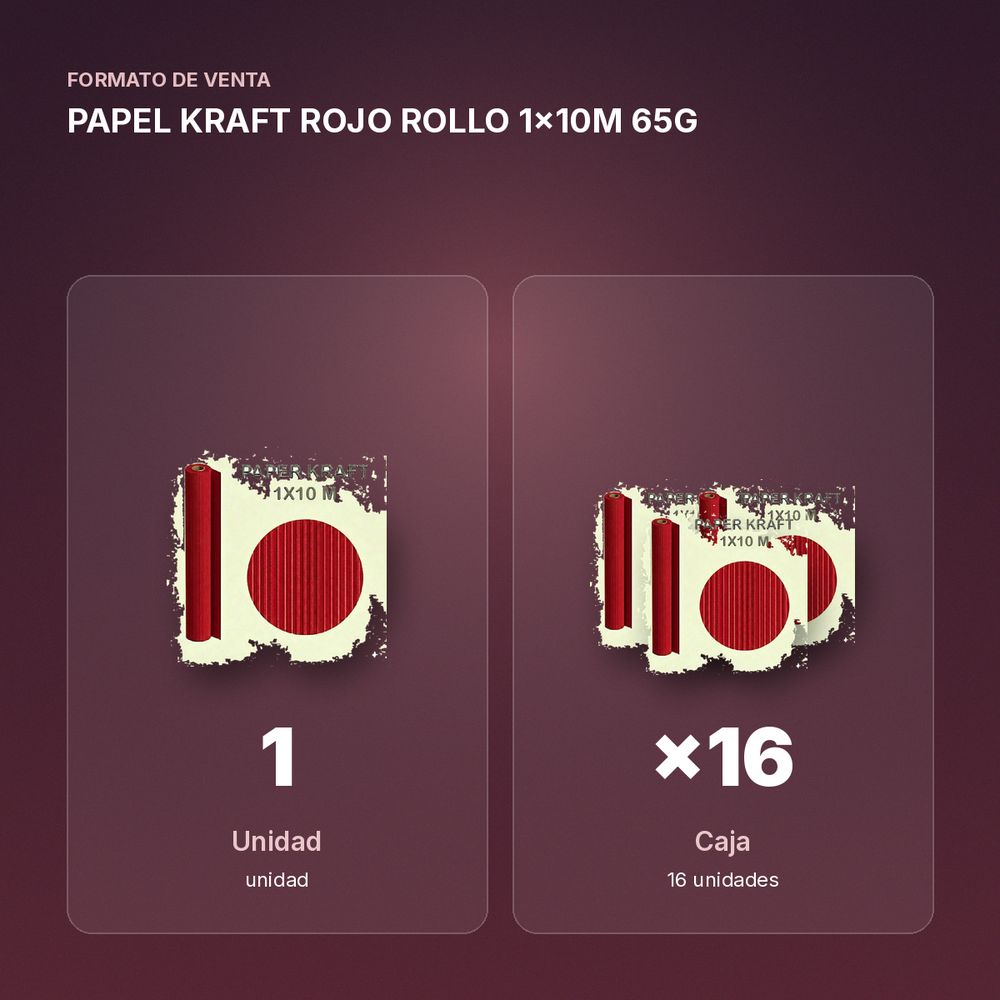 PAPEL KRAFT ROJO ROLLO 1x10M 65G - formato de venta: caja de 16