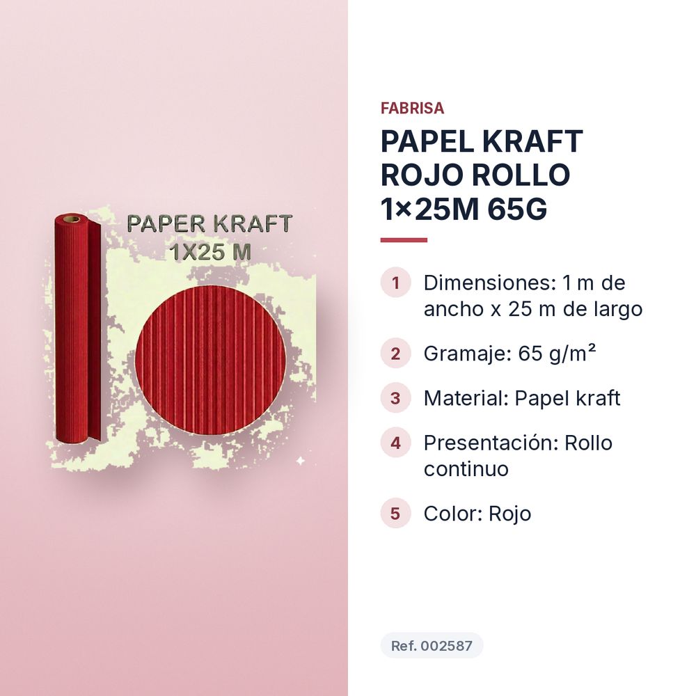 PAPEL KRAFT ROJO ROLLO 1x25M 65G - características principales