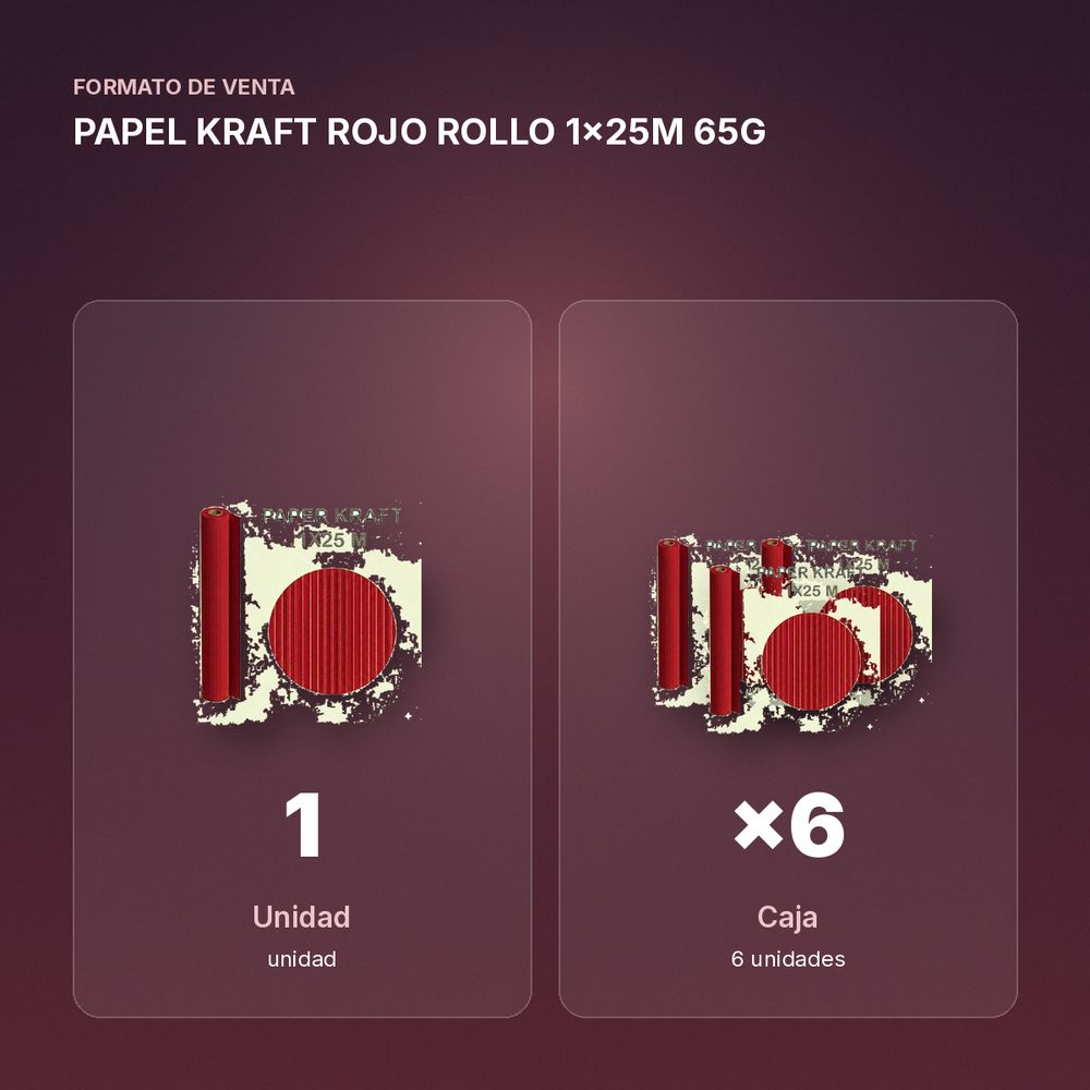PAPEL KRAFT ROJO ROLLO 1x25M 65G - formato de venta: caja de 6
