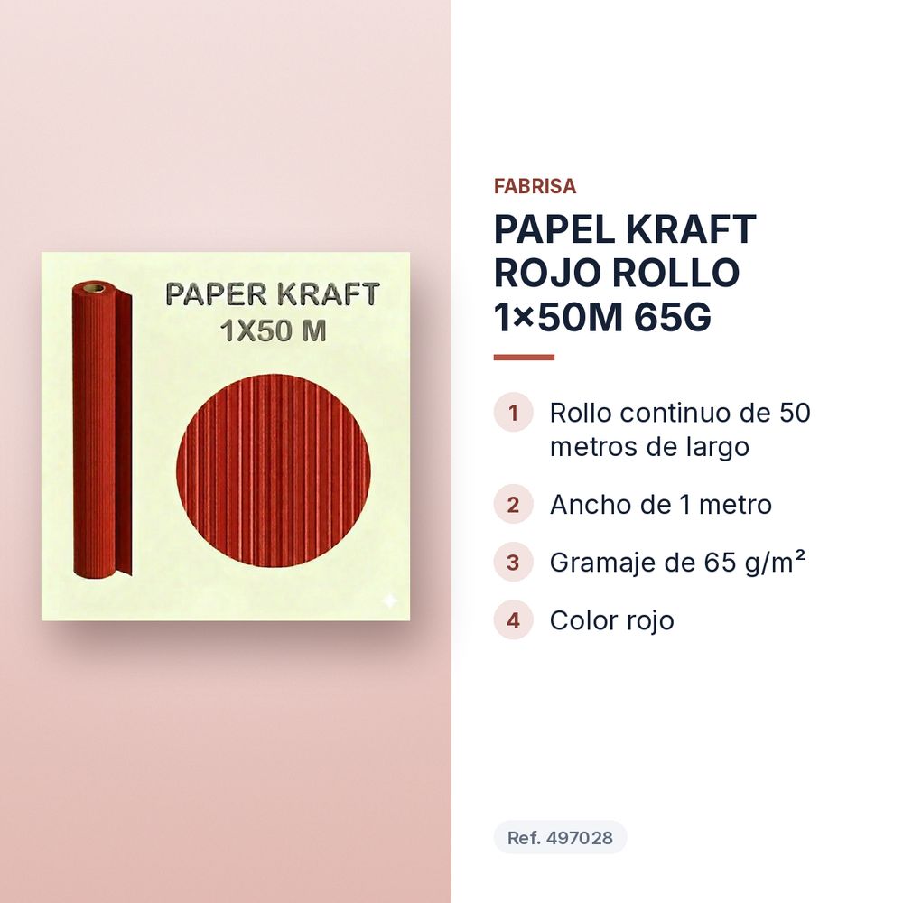PAPEL KRAFT ROJO ROLLO 1x50M 65G - características principales