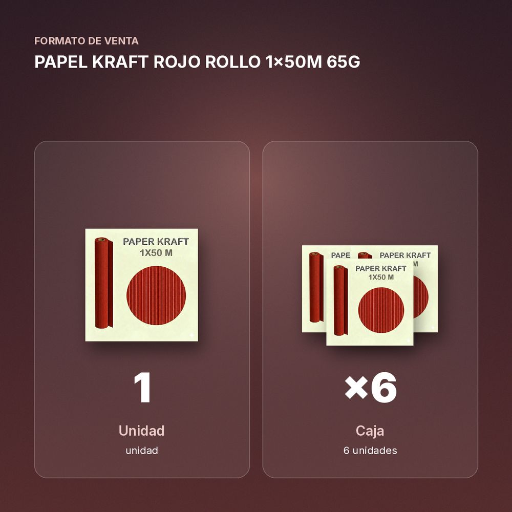 PAPEL KRAFT ROJO ROLLO 1x50M 65G - formato de venta: caja de 6