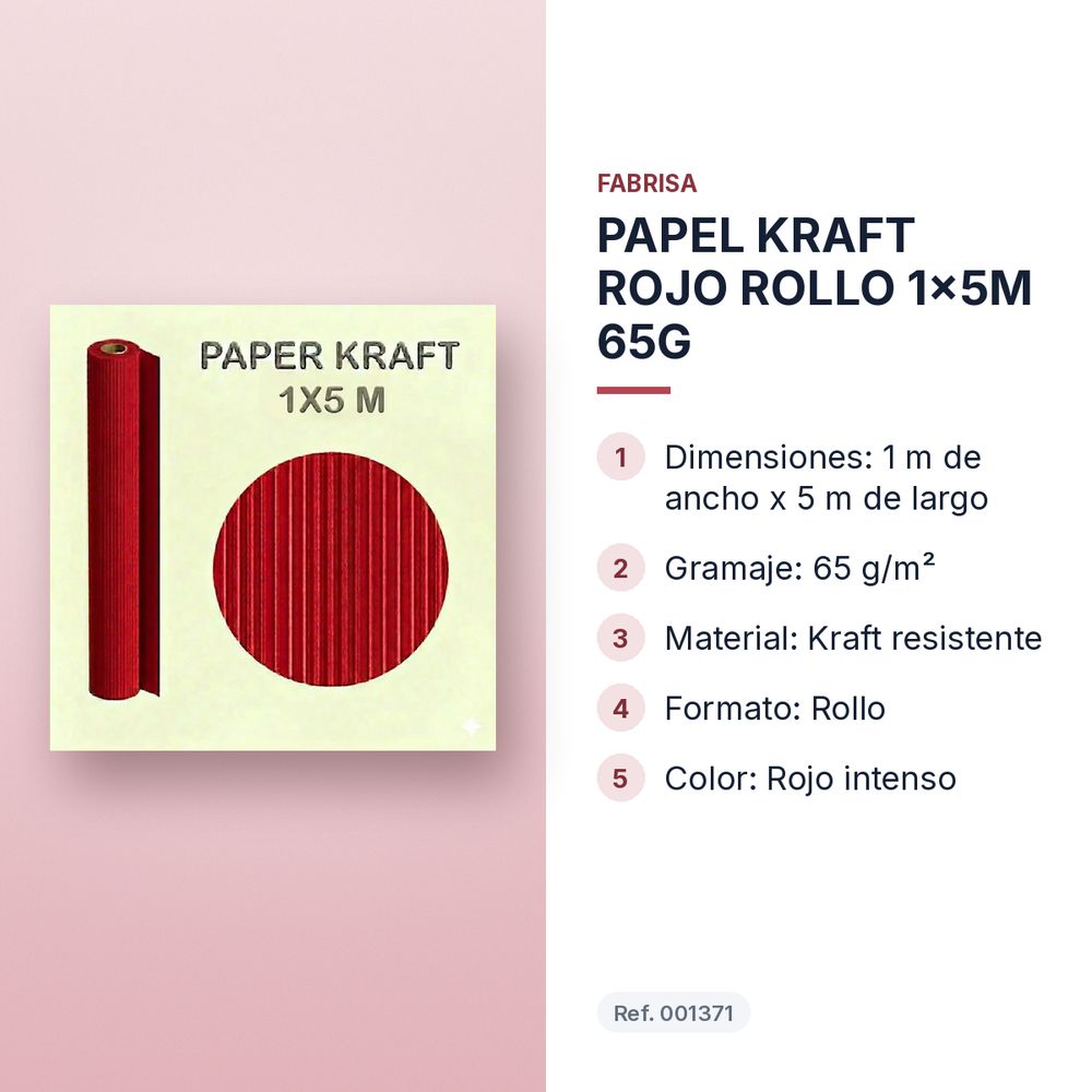 PAPEL KRAFT ROJO ROLLO 1x5M 65G - características principales
