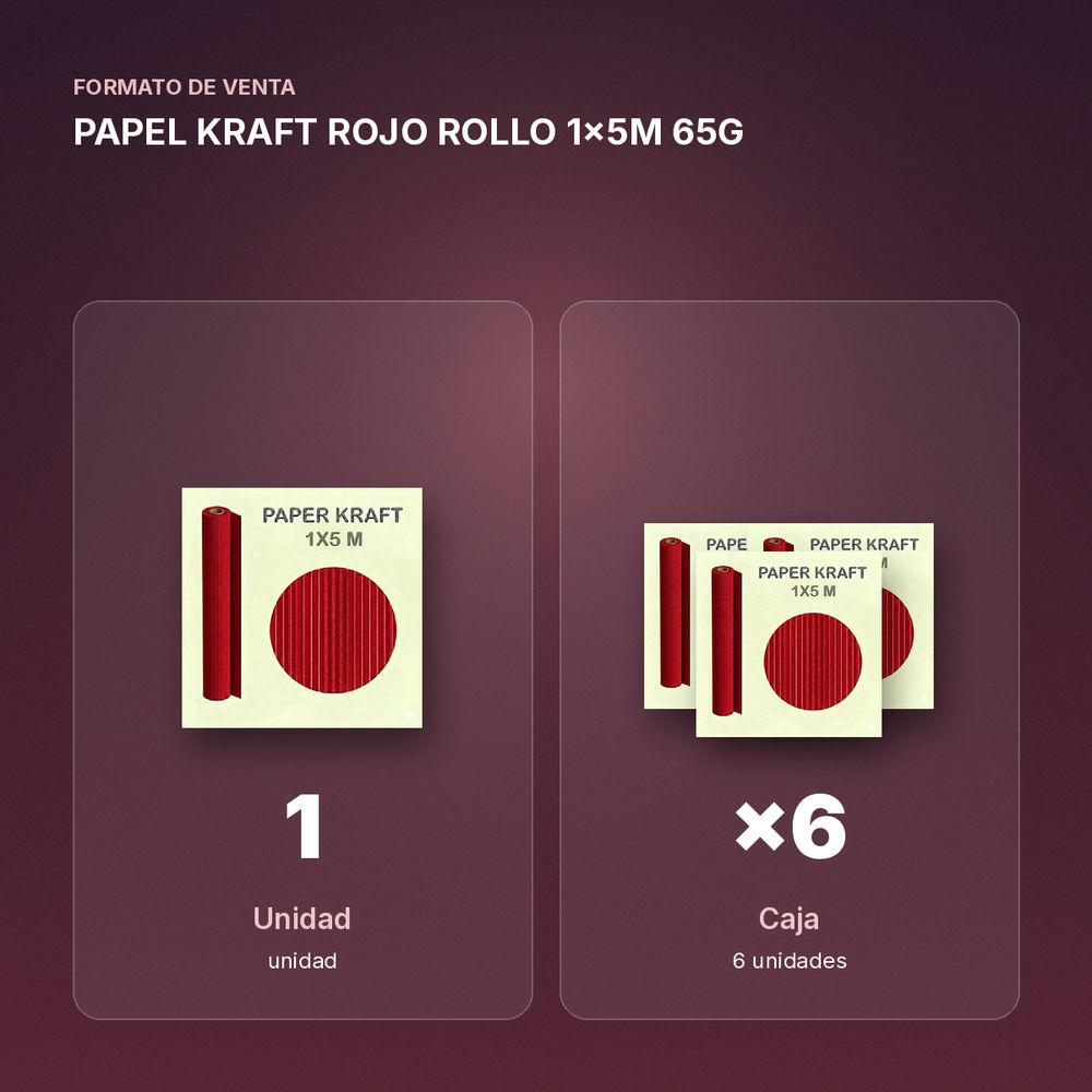 PAPEL KRAFT ROJO ROLLO 1x5M 65G - formato de venta: caja de 6