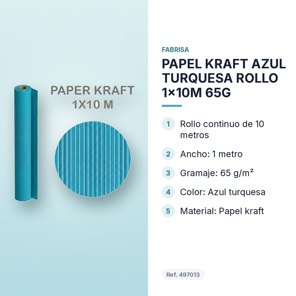 PAPEL KRAFT AZUL TURQUESA ROLLO 1x10M 65G - características principales