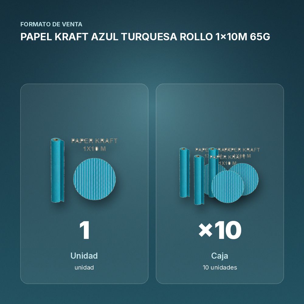 PAPEL KRAFT AZUL TURQUESA ROLLO 1x10M 65G - formato de venta: caja de 10
