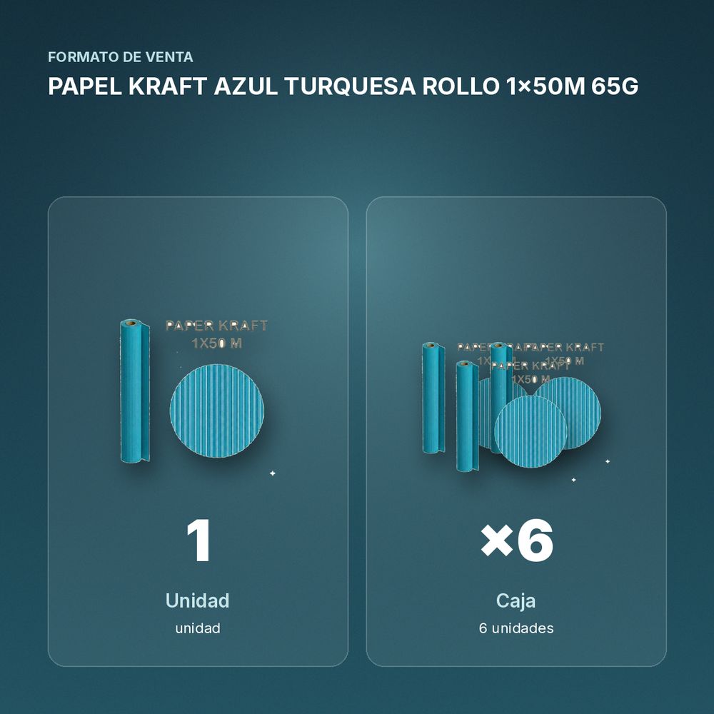 PAPEL KRAFT AZUL TURQUESA ROLLO 1x50M 65G - formato de venta: caja de 6