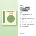 PAPEL KRAFT VERDE ROLLO 1x25M 65G - características principales