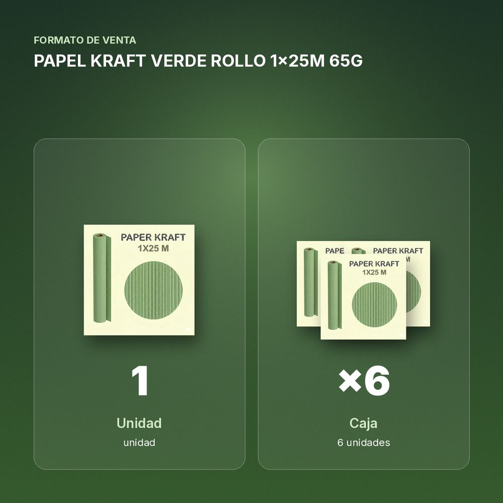 PAPEL KRAFT VERDE ROLLO 1x25M 65G - formato de venta: caja de 6