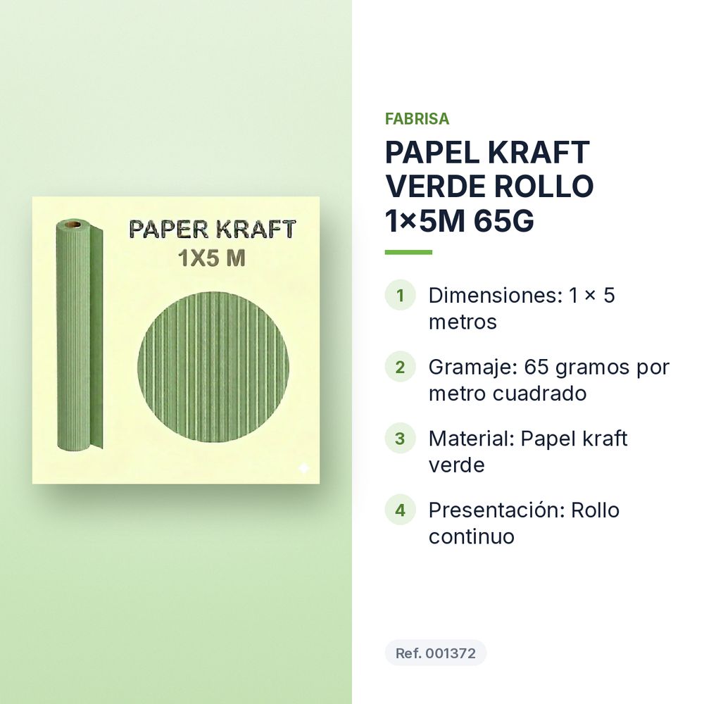 PAPEL KRAFT VERDE ROLLO 1x5M 65G - características principales