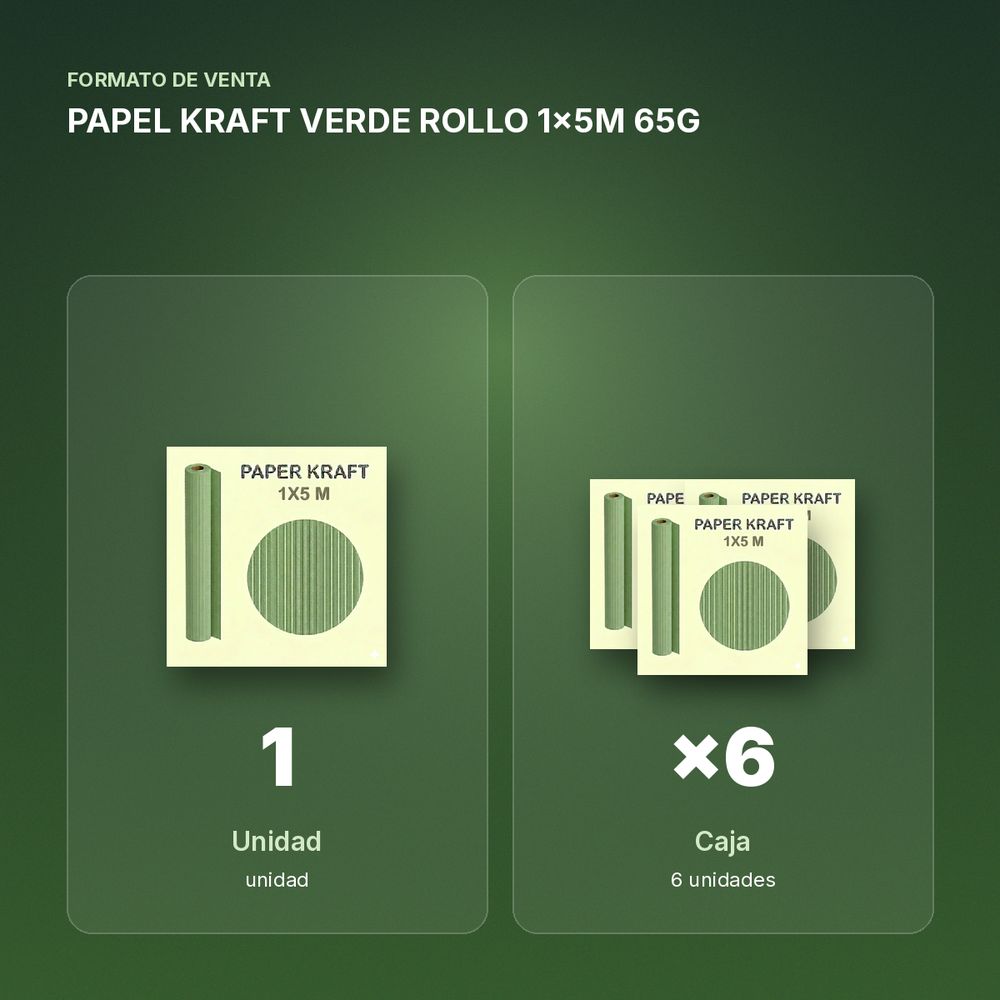 PAPEL KRAFT VERDE ROLLO 1x5M 65G - formato de venta: caja de 6