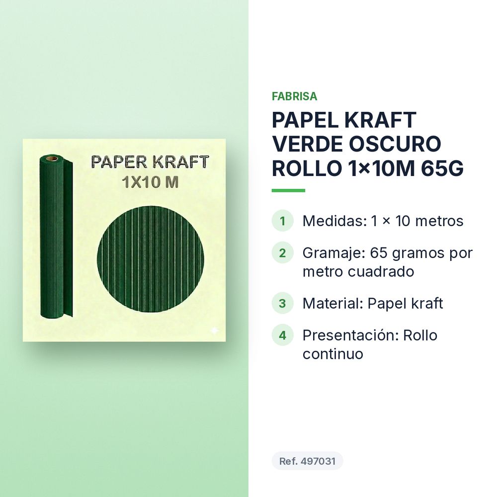PAPEL KRAFT VERDE OSCURO ROLLO 1x10M 65G - características principales