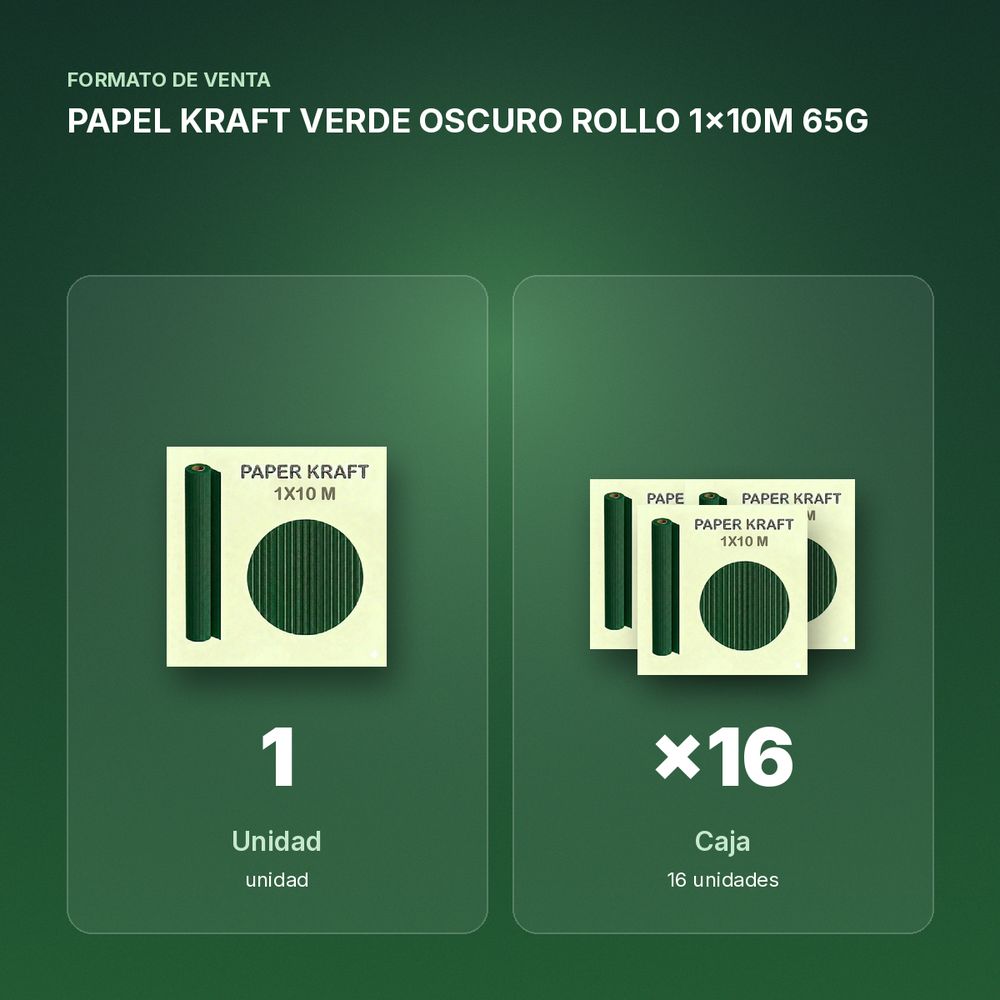 PAPEL KRAFT VERDE OSCURO ROLLO 1x10M 65G - formato de venta: caja de 16