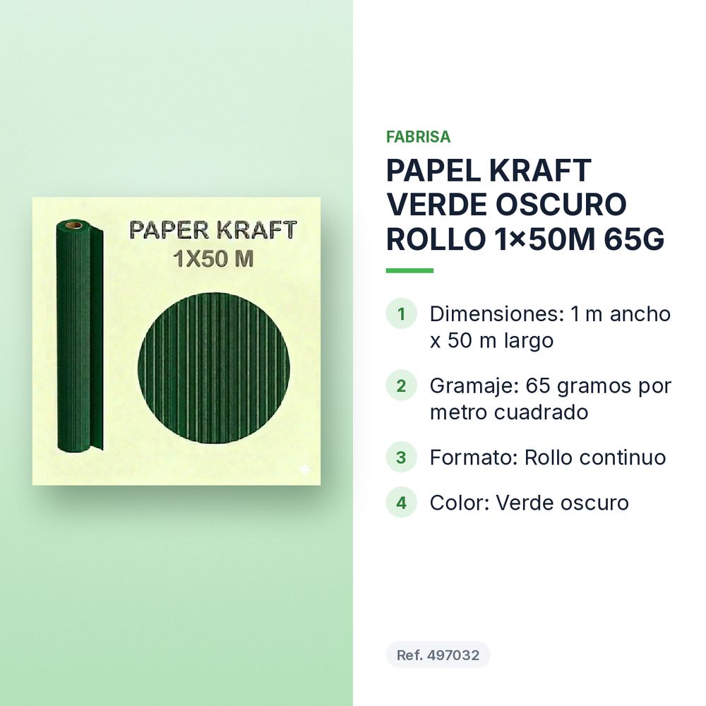 PAPEL KRAFT VERDE OSCURO ROLLO 1x50M 65G - características principales