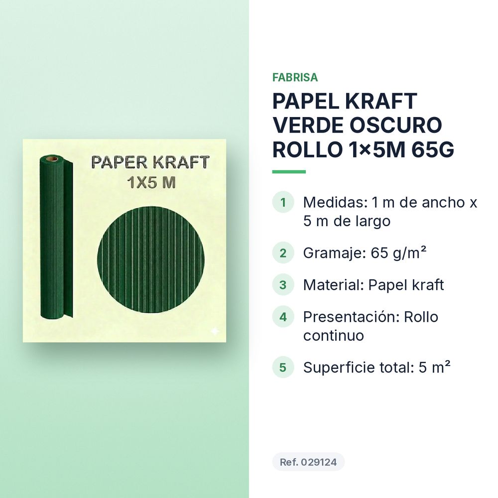 PAPEL KRAFT VERDE OSCURO ROLLO 1x5M 65G - características principales