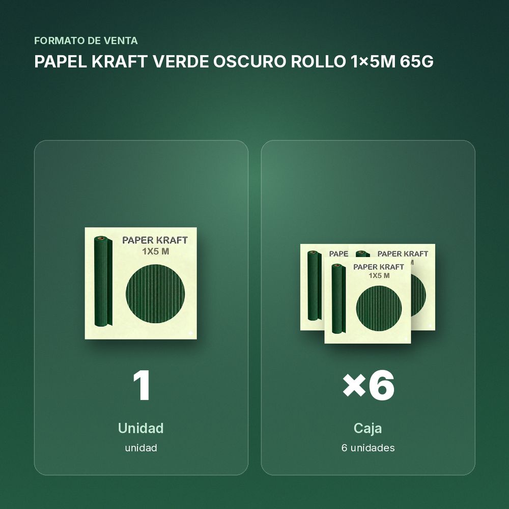 PAPEL KRAFT VERDE OSCURO ROLLO 1x5M 65G - formato de venta: caja de 6