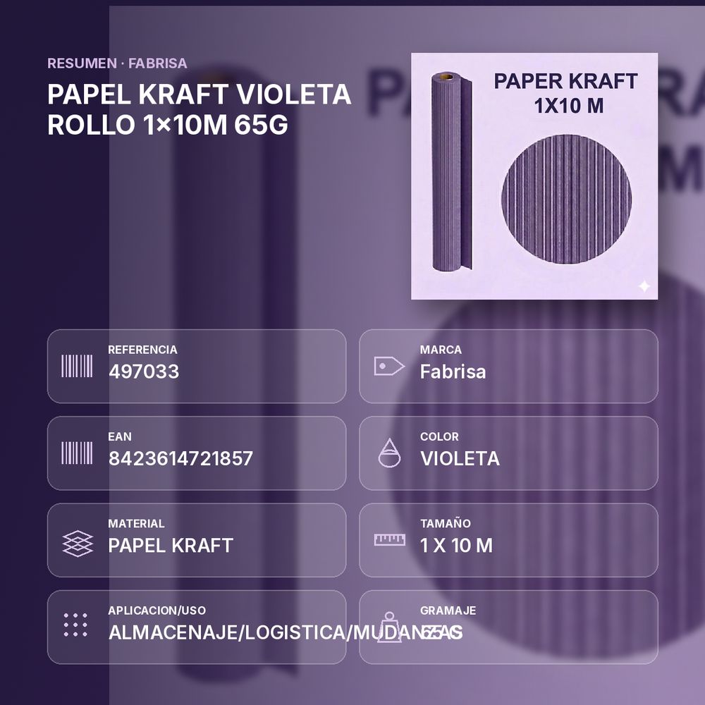 PAPEL KRAFT VIOLETA ROLLO 1x10M 65G - resumen de atributos