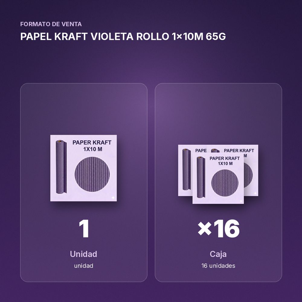 PAPEL KRAFT VIOLETA ROLLO 1x10M 65G - formato de venta: caja de 16