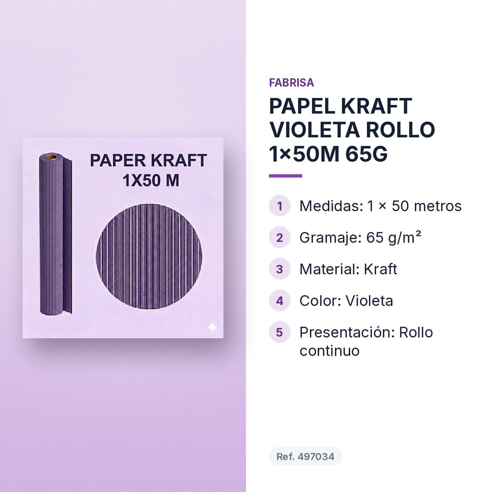 PAPEL KRAFT VIOLETA ROLLO 1x50M 65G - características principales
