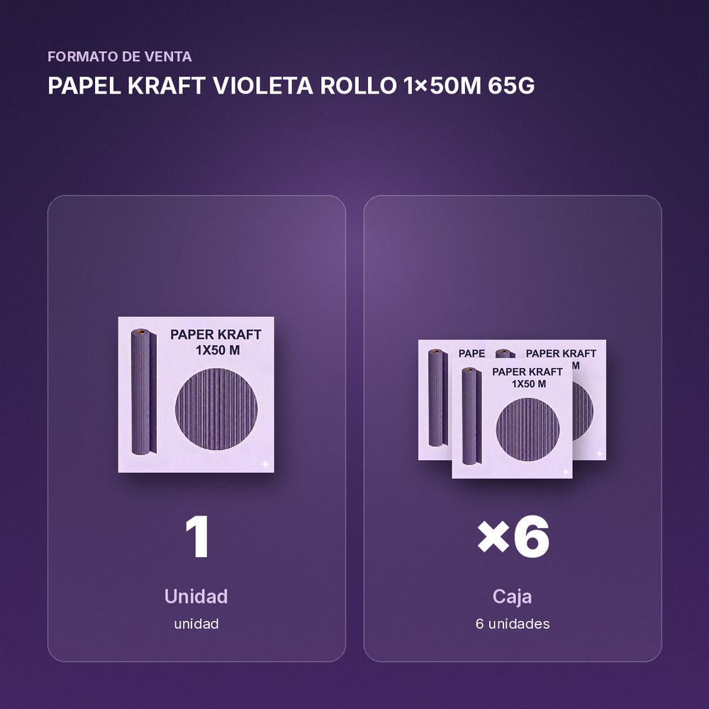 PAPEL KRAFT VIOLETA ROLLO 1x50M 65G - formato de venta: caja de 6
