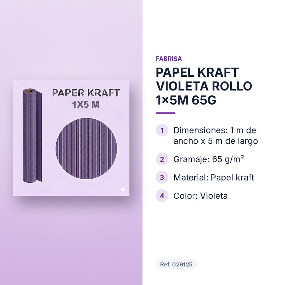 PAPEL KRAFT VIOLETA ROLLO 1x5M 65G - características principales