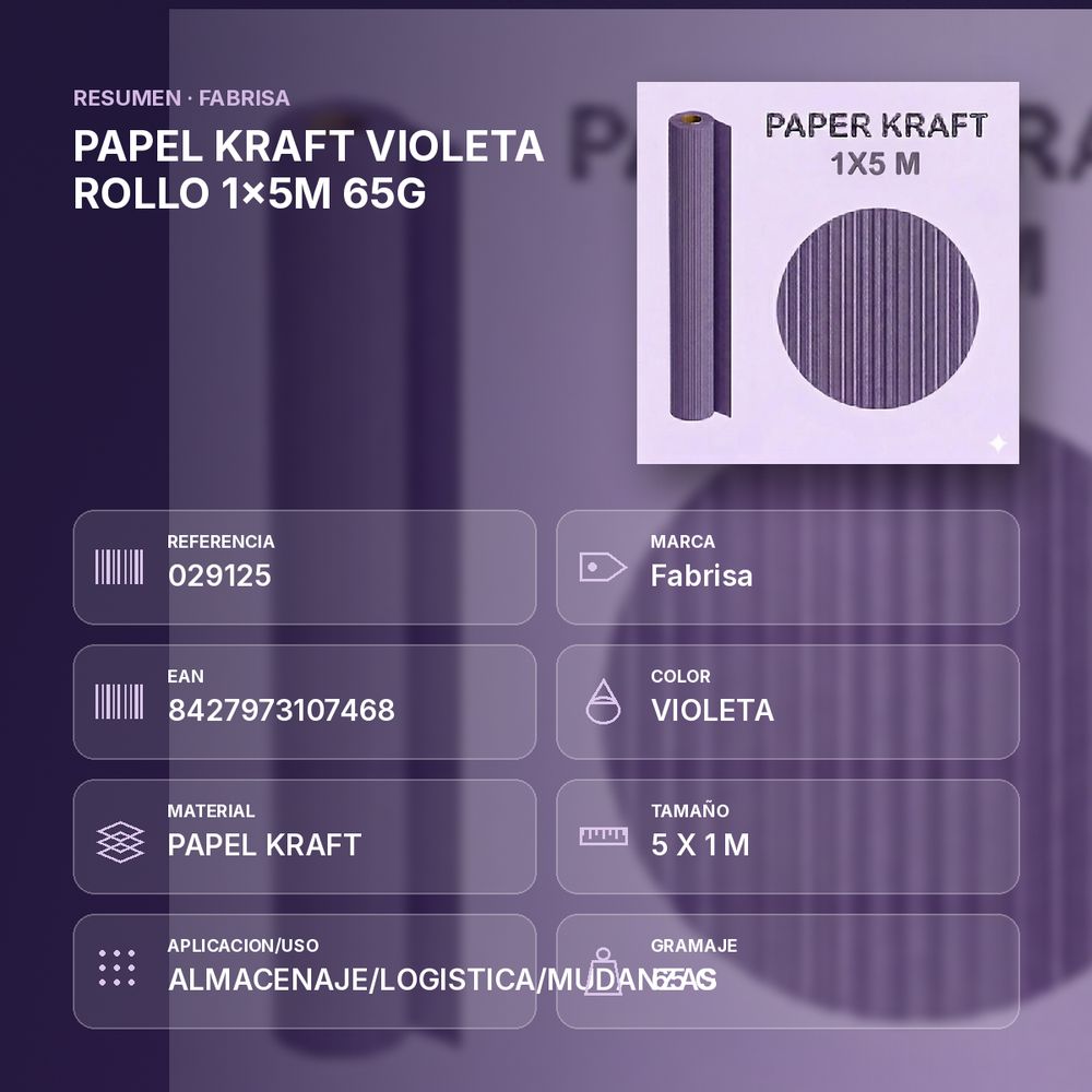 PAPEL KRAFT VIOLETA ROLLO 1x5M 65G - resumen de atributos