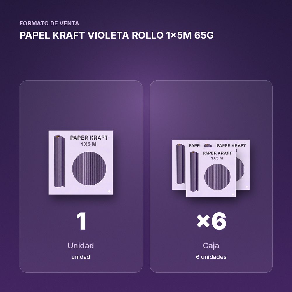 PAPEL KRAFT VIOLETA ROLLO 1x5M 65G - formato de venta: caja de 6