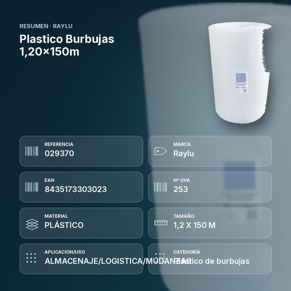 PLASTICO BURBUJAS 1,20X150M - resumen de atributos
