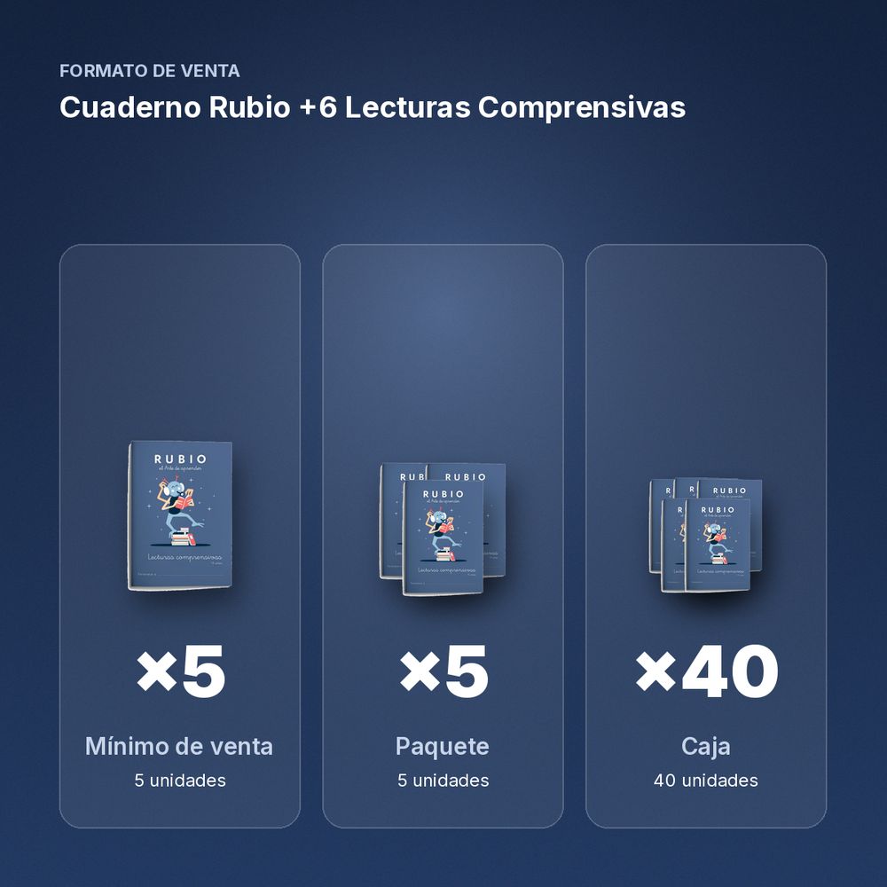 CUADERNO RUBIO +6 LECTURAS COMPRENSIVAS - formato de venta: paquete de 5, caja de 40