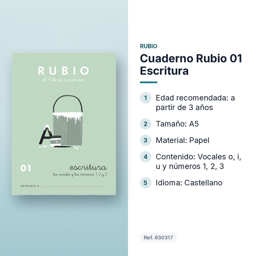 CUADERNO RUBIO 01 ESCRITURA  - características principales