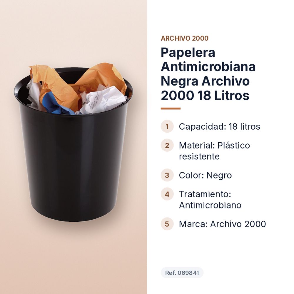PAPELERA ANTIMICROBIANA NEGRA ARCHIVO 2000 18 LITROS - características principales