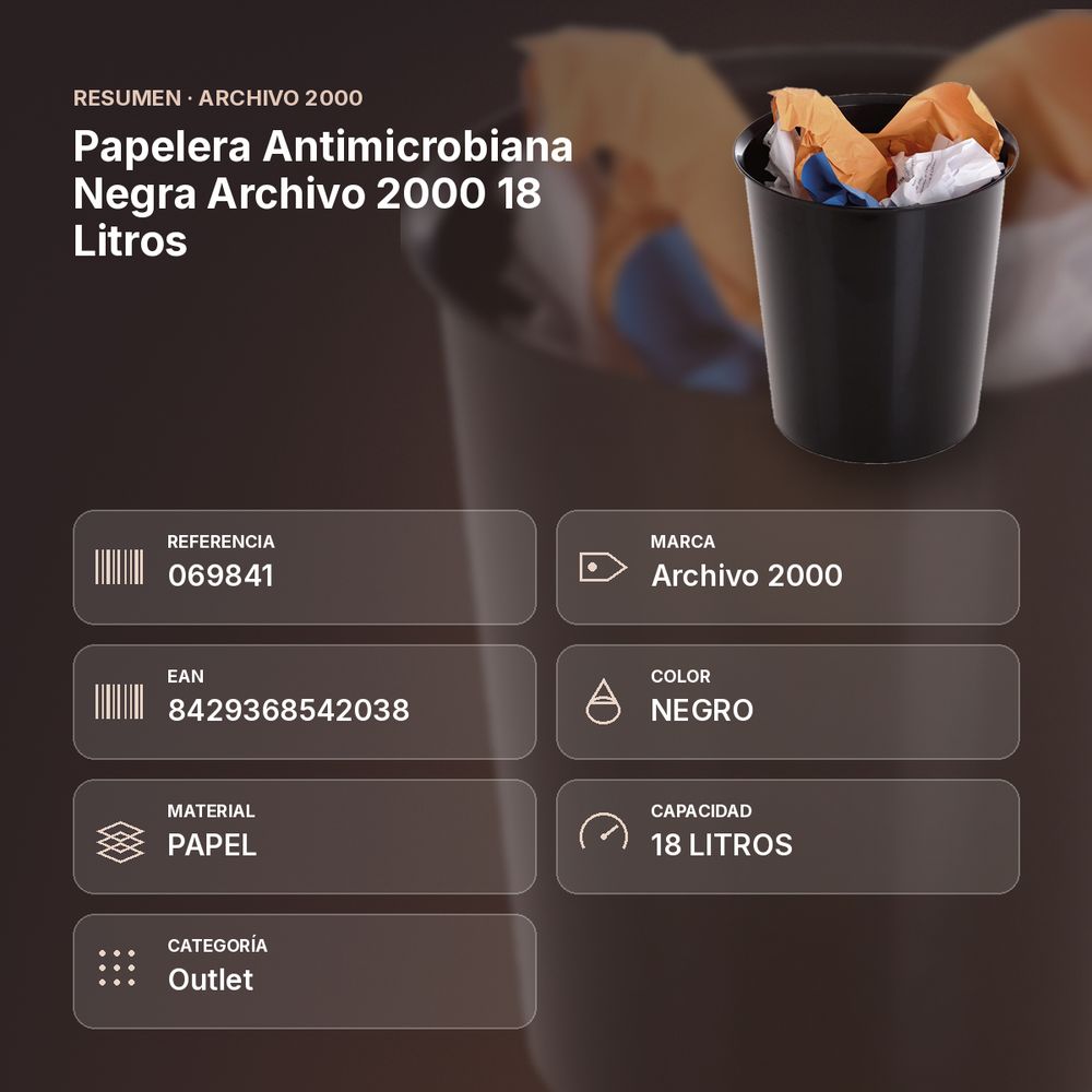 PAPELERA ANTIMICROBIANA NEGRA ARCHIVO 2000 18 LITROS - resumen de atributos