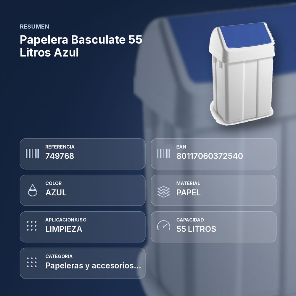 PAPELERA BASCULATE 55 LITROS AZUL - resumen de atributos