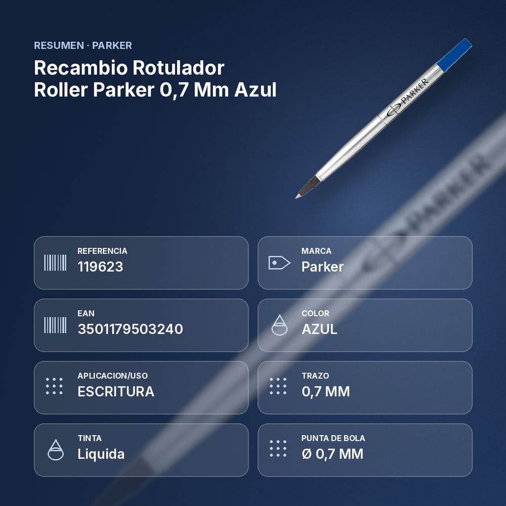 RECAMBIO  ROTULADOR ROLLER PARKER  0,7 MM AZUL - resumen de atributos