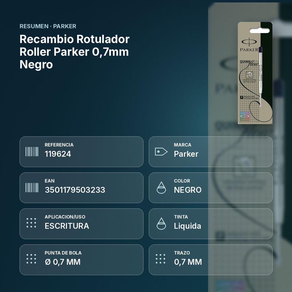 RECAMBIO  ROTULADOR ROLLER PARKER 0,7MM NEGRO - resumen de atributos