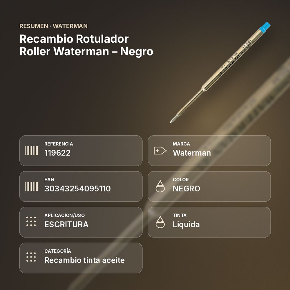 RECAMBIO  ROTULADOR ROLLER WATERMAN – NEGRO - resumen de atributos