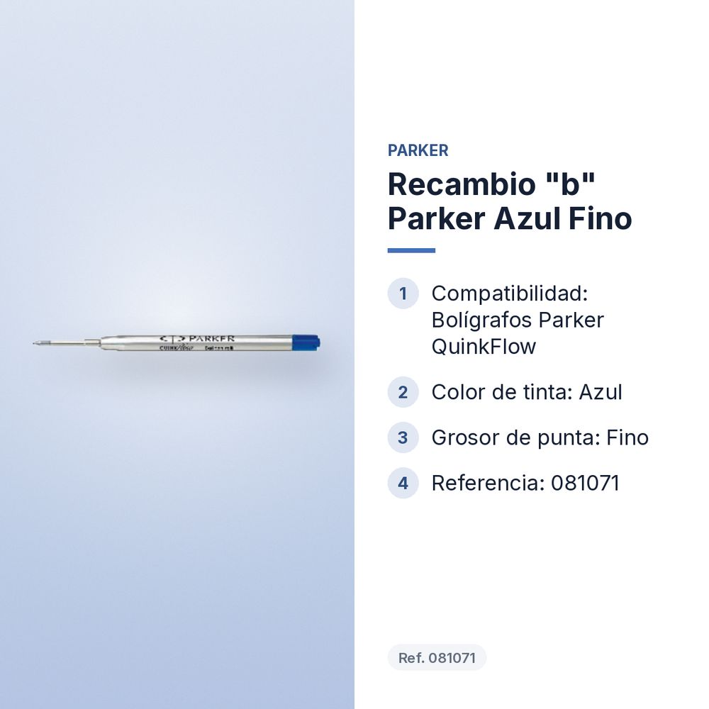 RECAMBIO "B" PARKER AZUL FINO - características principales