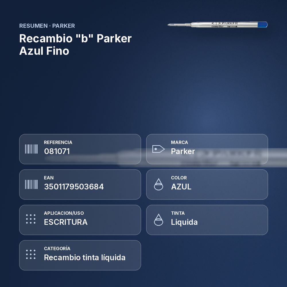 RECAMBIO "B" PARKER AZUL FINO - resumen de atributos