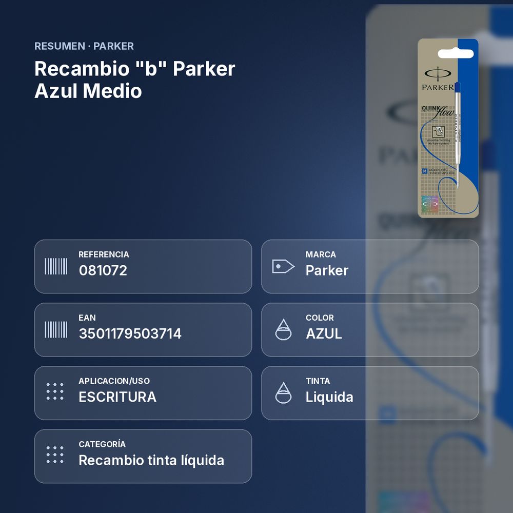 RECAMBIO "B" PARKER AZUL MEDIO - resumen de atributos