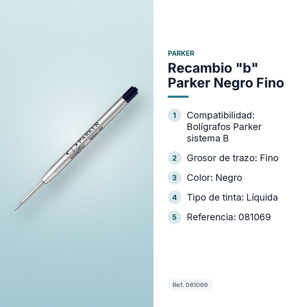 RECAMBIO "B" PARKER NEGRO FINO - características principales