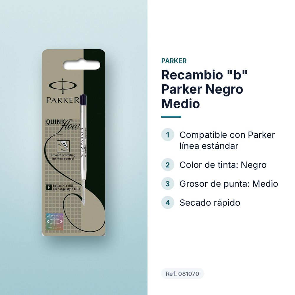RECAMBIO "B" PARKER NEGRO MEDIO - características principales