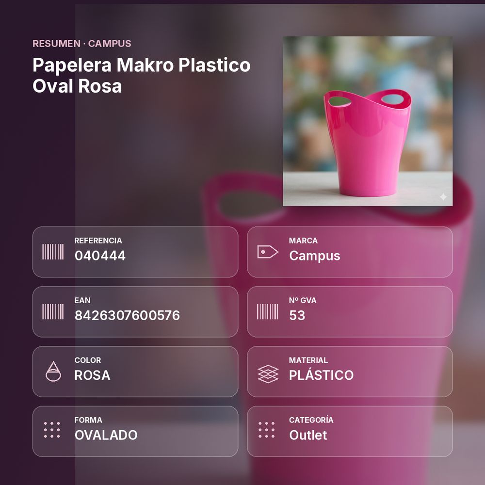 PAPELERA MAKRO PLASTICO OVAL ROSA - resumen de atributos