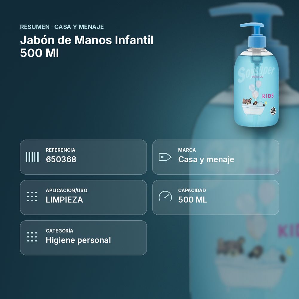 JABÓN DE MANOS INFANTIL 500 ML - resumen de atributos