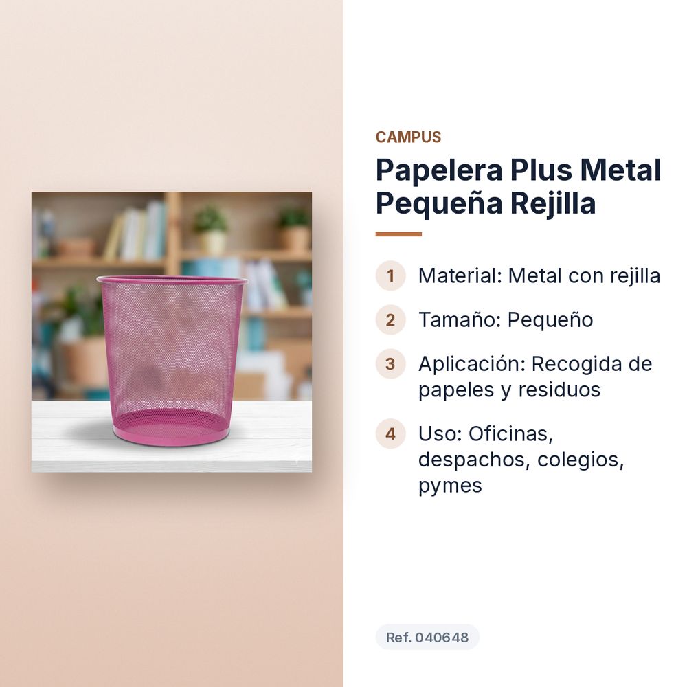 PAPELERA PLUS METAL PEQUEÑA REJILLA - características principales