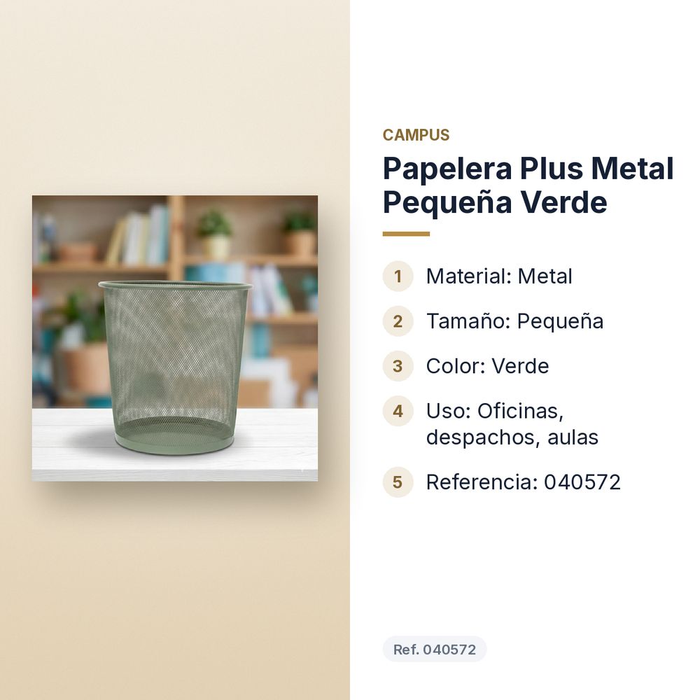 PAPELERA PLUS METAL PEQUEÑA VERDE - características principales