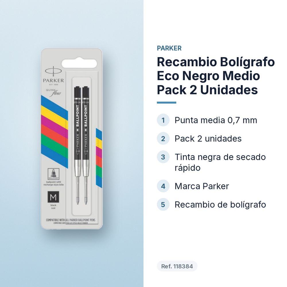 RECAMBIO BOLÍGRAFO ECO NEGRO MEDIO PACK 2 UNIDADES - características principales