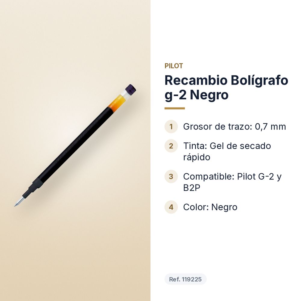 RECAMBIO BOLÍGRAFO G-2 NEGRO - características principales