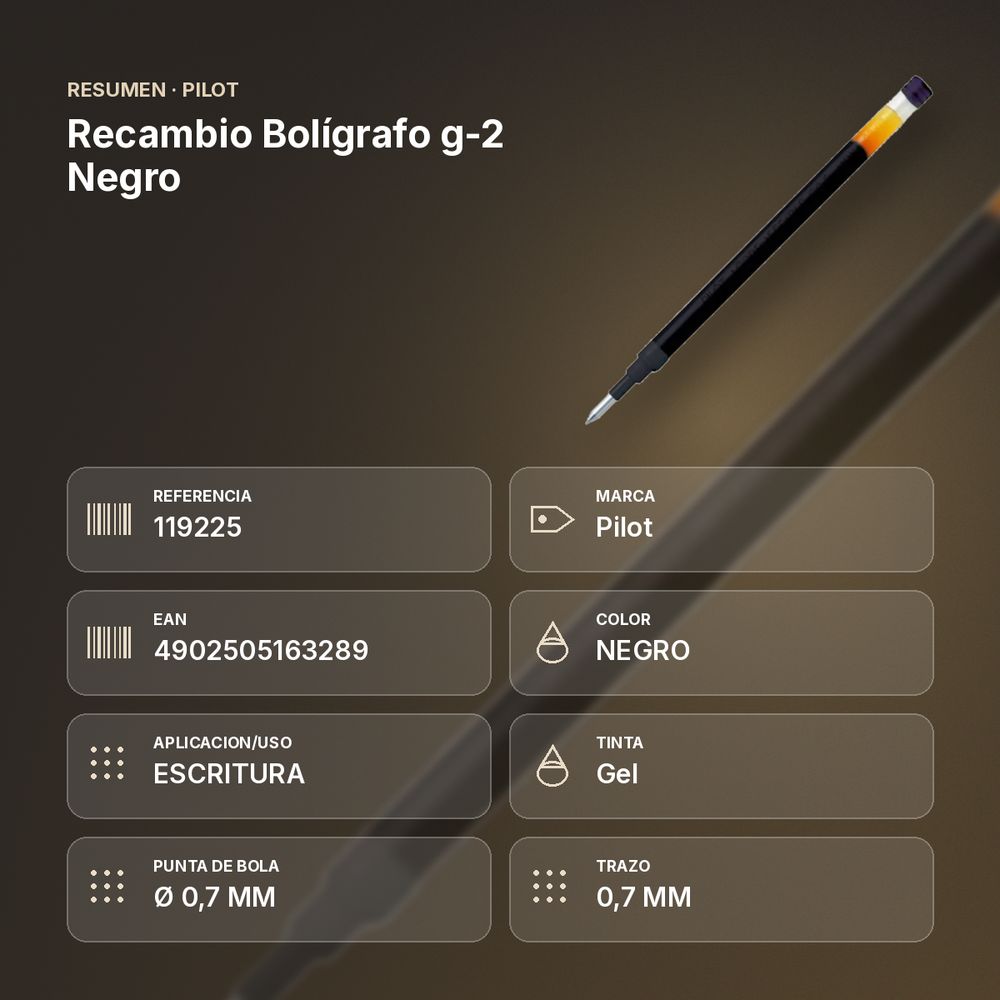 RECAMBIO BOLÍGRAFO G-2 NEGRO - resumen de atributos